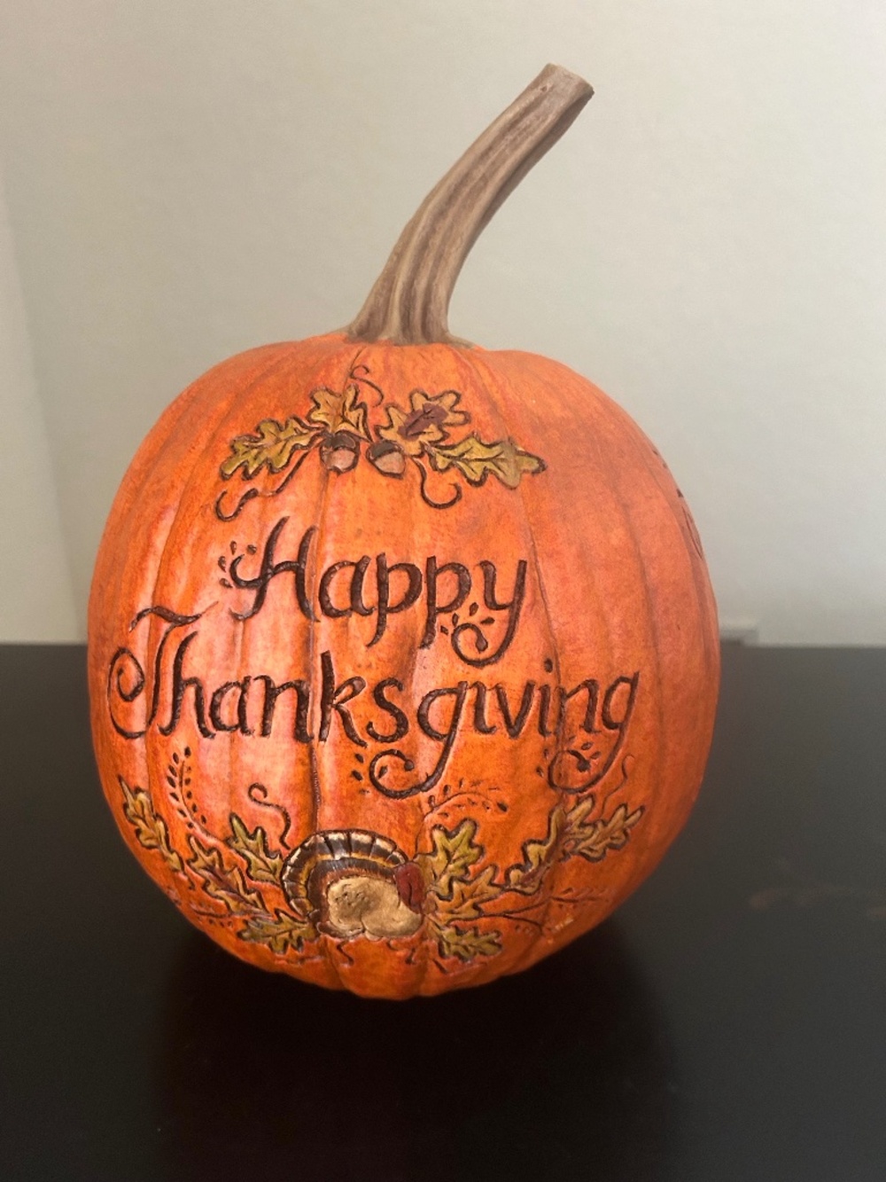 “Happy Thanksgiving” Carved Orange Pumpkin from Salem Country Collections. NWT